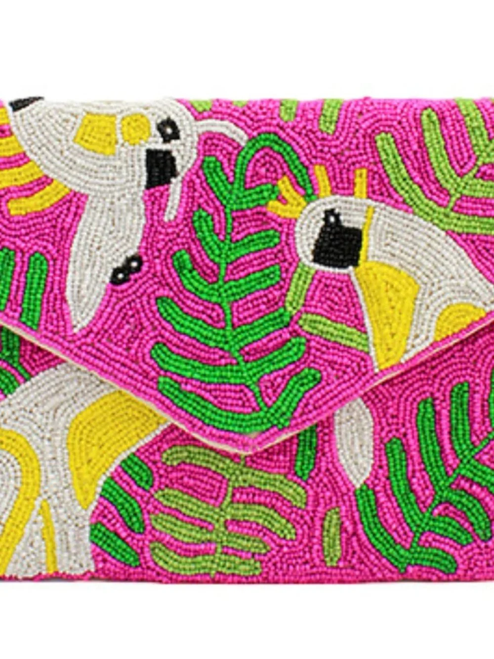 Pink Parrot Tropical Bird Resort Luxe Bag Beaded Crossbody Clutch Handbag